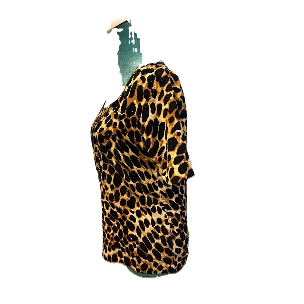 Y2K Christine Phillipe Silk Blend Leopard Print Beaded‎ Top Womens Large Animal - Picture 3 of 7